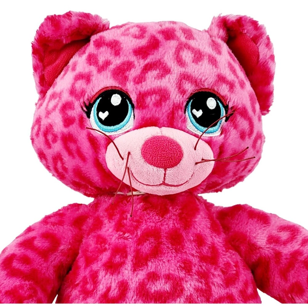Lot of 2 Build a Bears Rainbow Hearts Kitty Cat & Hot Pink Leopard Stuffed Plush - Picture 7 of 15